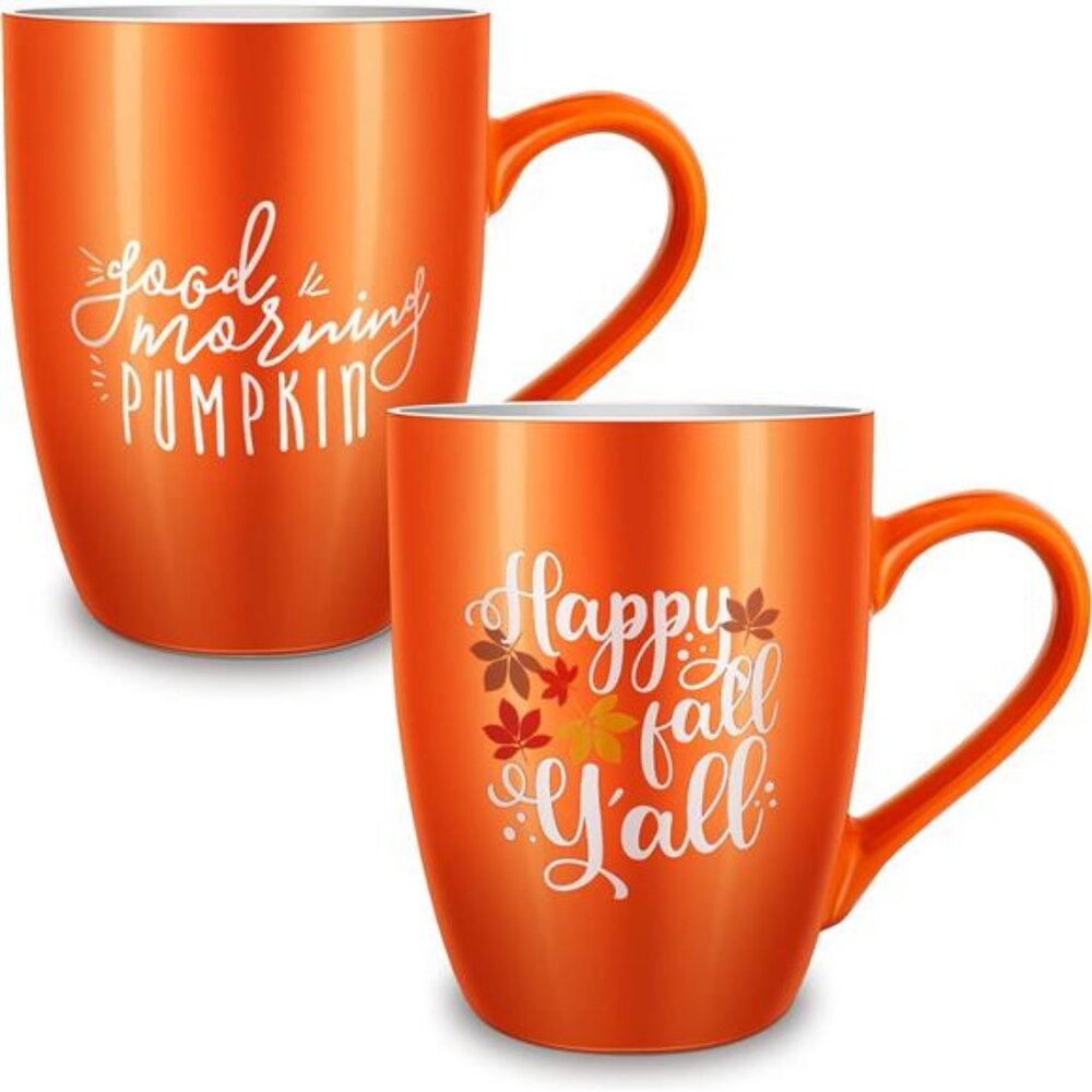 Funtery 2 Pcs Thanksgiving Coffee Mugs‎ Fall Mugs Autumn Pumpkins Cups Happy